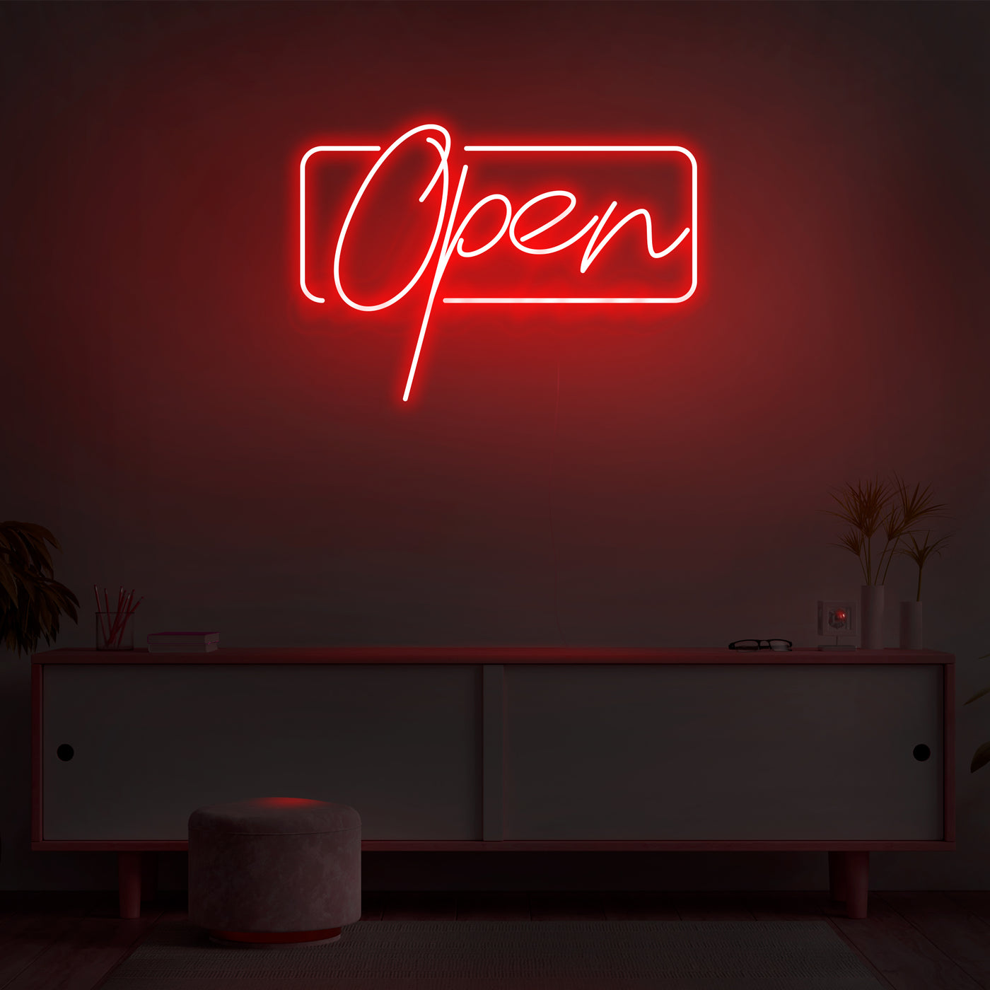 'Open' Script Neon Sign