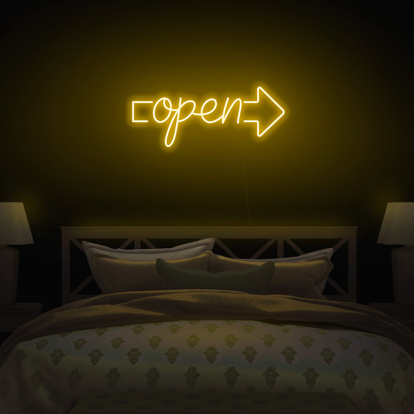 Right Arrow 'Open' Neon Sign