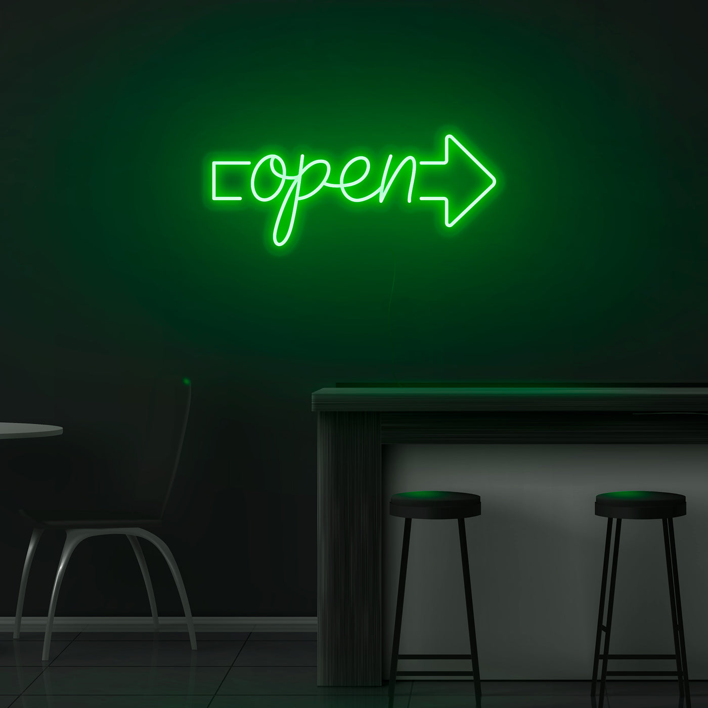 Right Arrow 'Open' Neon Sign