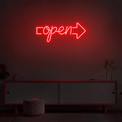 Right Arrow 'Open' Neon Sign