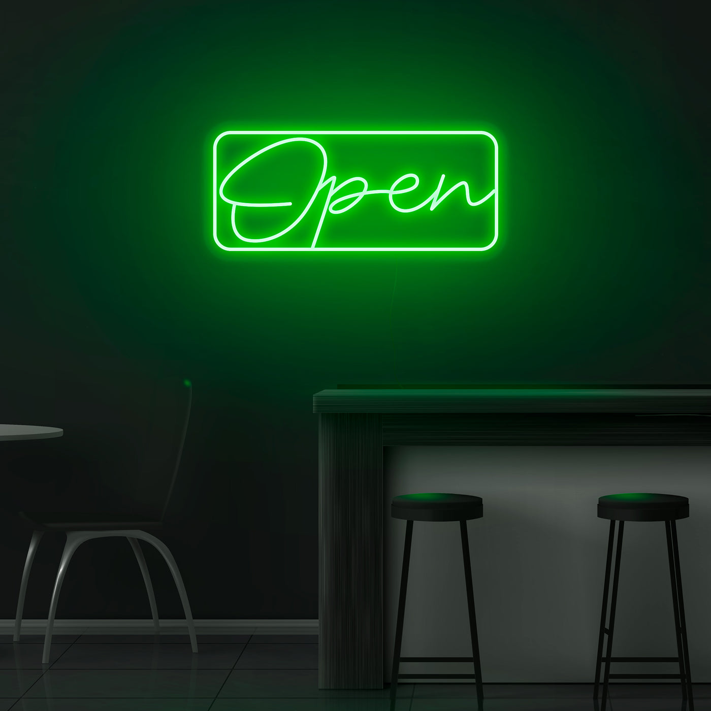 Script Bordered 'Open' Neon Sign